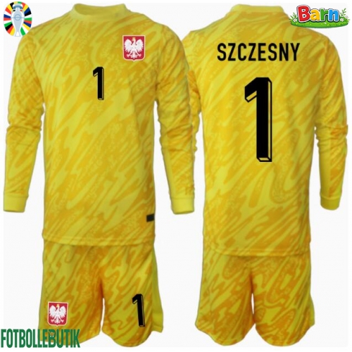 Polen Wojciech Szczesny #1 Målvakt Hemmaställ Barn EM 2024 Långärmad (+ Korta byxor)